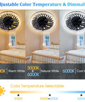 Screw In Ceiling Fan With Light And Remote Dimmable E26 Bulb Socket Adapter showing adjustable color temperature options in a bedroom.