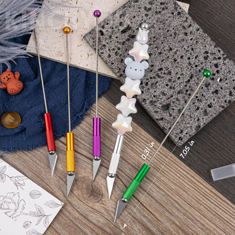 12 Pack Beadable Letter Openers Set, Metal Beaded Envelope Openers With Plastic Protective Covers, 6 Color Assortment, Each About 7.05 By 0.31 Inches