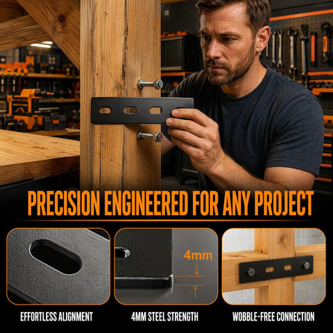 Heavy Duty Roof Rack Mounting Brackets Set 6 Inch By 1.5 Inch Steel Plates, 10 Pack, Cold Rolled Black Finish, Rust Resistant, Beefy Mounting Hardware For SUVs Vans Trucks installed on wood beam