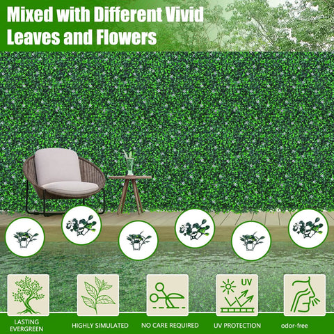 48 By 120 Inch Grass Wall Panels Set Realistic Artificial Grass Backdrop With Flower Vines Lush Faux Boxwood Roll Installed on Wall