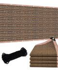 90 Percent Sun Shade Cloth With Grommets For 5 By 10 Ft Pergola Replacement Shade Cover Canopy Privacy Screen For Outdoor Patio Garden Mocha UV Blocking Cooler Space Durable Shade Netting, folded cloth and rope shown