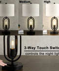 Lit 2 Pack 21.5 Inch 3 Way Dimmable Touch Table Lamps with rotary main light and night light modes showcased in three levels.