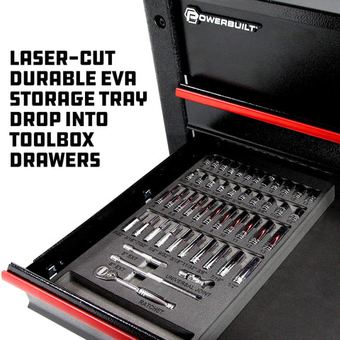 47 Piece Socket Set With Ratchet And Accessories, 1/4 Inch Drive, SAE And Metric Sockets, All In One Storage Tray in drawer