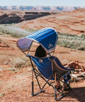 Pod Rocker Outdoor Rocking Chair With SunShade Canopy overlooking scenic red canyon landscape