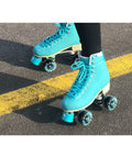 Skates with 78A Outdoor Indoor Quad Roller Skate Wheels 65x35mm ABEC9 Bearings Eight Pack Sea Blue on asphalt