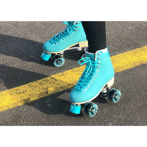 Skates with 78A Outdoor Indoor Quad Roller Skate Wheels 65x35mm ABEC9 Bearings Eight Pack Sea Blue on asphalt