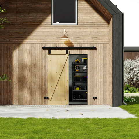 36 Inch By 84 Inch Exterior Sliding Pine Barn Door With Z Frame, Heavy Duty Black Track System, Hardware Kit Included, Waterproof And Rustproof, Garage Ready And No Sweat Install For Warehouse Or Shop