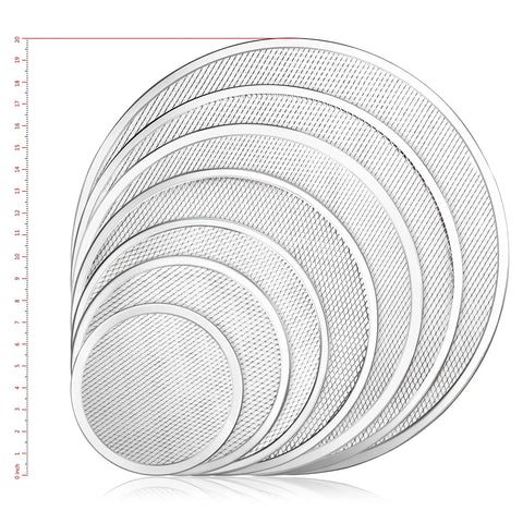 Restaurant-Grade Seamless Aluminum Pizza Baking Screens, 16 Inch, Pack Of 6, Commercial Kitchen Ready, shown stacked