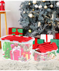 Six Pack Heavy Duty Red Storage Bins With Secure Hinged Lids For Hassle Free Stackable Home Organization And Built Different Clutter Control Solutions Bpa Free Large Capacity Containers with gifts under a Christmas tree.