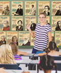 16 Piece Famous Scientists Posters Classroom Set With Retro Science Quotes Inspiring Bulletin Board Decor For Middle And High School Library Hallway Wall Art For STEM Classrooms And Study Corners displayed in a classroom