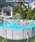 Family enjoying Dual Spray Pool Fountain for Above Ground and Inground Pools, 2 in 1 Adjustable Waterfall Sprinkler