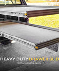 Side view of Sturdy Heavy Duty Drawer Slides 48 Inch With Lock, 500 Lbs Capacity, showing industrial ball bearing rails.