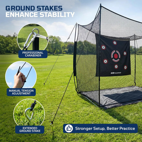 Heavy Duty Golf Hitting Net With 3 Sided Protection Cage, 10x8x6ft Reinforced Steel Frame And Target Cloth in grassy field.