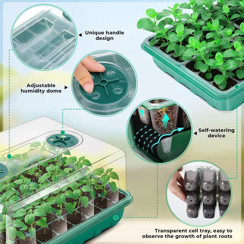 Two Pack Self Watering Seed Starter Tray Kit With 96 Cells Humidity Vented Domes And Tall Lid For Indoor Seed Germination