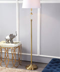 61 Inch Brass Gold Crystal LED Floor Lamp With White Linen Drum Shade, Traditional Slim Metal Standing Light For Living Room