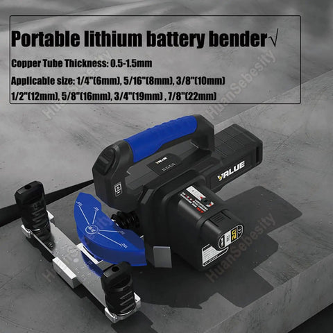 HuanSebesity Electric Pipe Bender For Copper Tube 1/4 To 7/8 Inches with lithium battery, suitable for 0.5-1.5mm thickness.