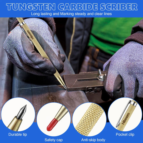 Pro Grade Mechanical Carpenter Pencil Set With Built In Sharpener, 18 Refills, Automatic Center Punch And Carbide Scriber in use