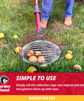 Skip The Yard Chore Hustle With This Roll Up Nut Gatherer That Snags Walnuts Apples And Lawn Clutter Straight Into Its Spreading Cage While Saving Your Back And Sweat And Ships With Comfort First Pro Grip Gloves For Quick Cleanup, gathering apples from grass.
