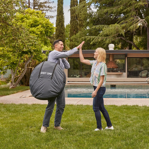 Couple with carry bag for Pop Up Screen Tent With Carry Bag 6 By 6 Feet Portable Screen Room Canopy For Patio Backyard Deck.