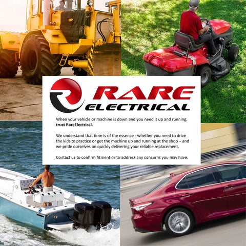 Rare Electrical ad featuring vehicles like a bulldozer, lawn mower, boat, and car highlighting reliable replacements.
