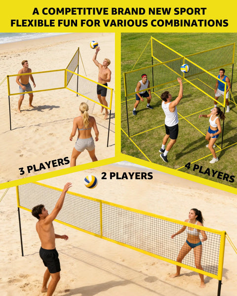 Four Square Volleyball Game Set With 4 Way Cross Net For Backyard And Beach Portable Outdoor Volleyball And Badminton Combo Net For Four Players Includes Carrying Bag on beach