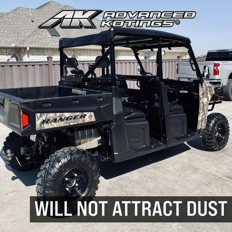 Plastic Shine And Protect Spray For ATVs UTVs Trucks And Dirt Bikes High Gloss Finish Easy Cleanup Kick Dirt To The Curb Dust And Stain Repellent Durable Vinyl And Plastic Surface Protector 16oz on black UTV side panel