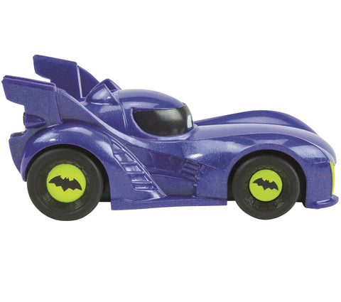 Batwheels Action Packed Slot Car Race Track With Spinners Includes Bam And RedBird Cars Battery Powered Beginner Racing Set For Kids Ages 3 And Up Totally Built For Easy Setup Easy Fun And Fast Family Play purple Bam car side view