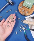 Hand holding 20 Pcs Thread Elbow Quick Release Air Tube Connector Set for Pneumatic and Hydraulic Equipment, tools surrounding