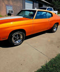 Showroom Smooth Dreamsicle Orange Basecoat Paint Gallon Ready To Spray Mix With Slow Reducer For Zero Hassle Street Car Restorations And Bumper To Bumper Shine on a classic car.