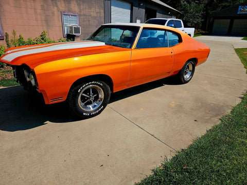 Showroom Smooth Dreamsicle Orange Basecoat Paint Gallon Ready To Spray Mix With Slow Reducer For Zero Hassle Street Car Restorations And Bumper To Bumper Shine on a classic car.