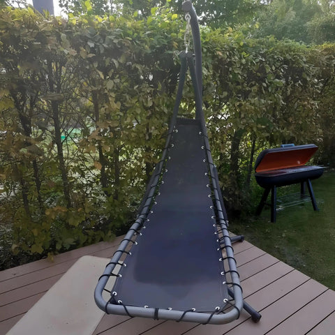 Heavy Duty Replacement Fabric For Hammock Chair 88 By 27 Inches with Carabiners, installed on patio frame, black color