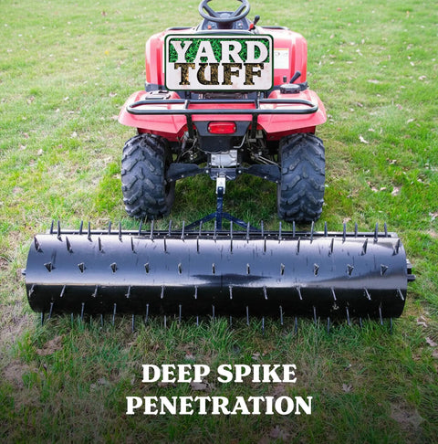 60 Inch Drum Spike Aerator Tow Behind Lawn Roller Attachment For ATV UTV And Riding Tractors With 126 Heavy Duty Spikes
