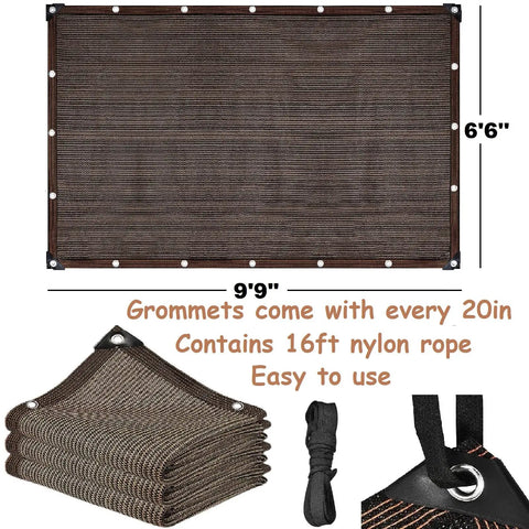 Rectangular Outdoor Shade Sail 6ft 6in By 9ft 9in UV Block 80 Percent Breathable Sun Shade Cloth in coffee color with grommets.