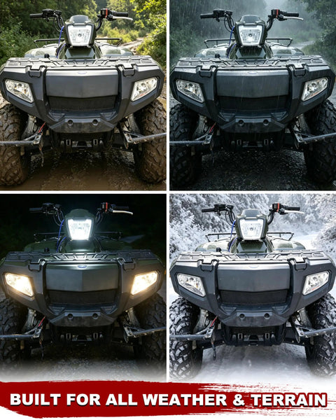 Headlight Housing Front Left And Right For Polaris Sportsman 500 2005-2010 - Beefed Up Clear Head Lamp Lens Covers showcased in various weather conditions.