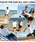 Boys enjoying the beach in swim trunks, showcasing Boys Swim Trunks With UPF 50 Plus Quick Dry Microfiber in various activities.