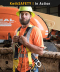 Worker wearing Premium Full Body Safety Harness With Shoulder Padding, 3 Heavy Duty D Rings, Dorsal And Hip Attachments