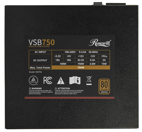 750W Semi Modular Power Supply With 80 Plus Bronze Efficiency, ATX 3.0/3.1 Ready, black steel case, front label view