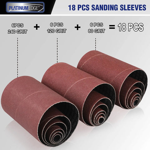 18 Piece Spindle Sander Sleeve Kit With Six Size Assortment In 80 120 240 Grit For 1/2 In To 3 In Diameters Aluminum Oxide