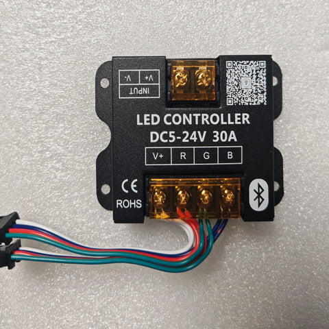 LED controller for 120Ft SMD5050 RGB Storefront LED Lights With Smart Bluetooth Control, displaying input and output ports.