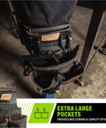Heavy Duty Tool Belt And Rig With TrapJaw Pockets, Pro Grade Multi Pocket Organizer in use, showing extra large pocket capacity.