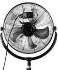 Front view of Industrial 20 Inch Drum Fan with heavy duty high velocity metal pedestal, 5 stainless blades, adjustable height.