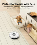 Matrix Clean Robot Vacuum With Serious Suction For Pet Hair On Carpets And Hard Floors in a home setting with a pet bed nearby