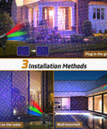 Outdoor RGB Laser Lights Projector For Christmas Decorations Waterproof Garden displayed with three installation methods