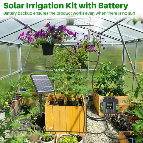 3W Solar Drip Irrigation System With Digital Programmable Smart Watering Kit And 2200mAh Battery in greenhouse setup