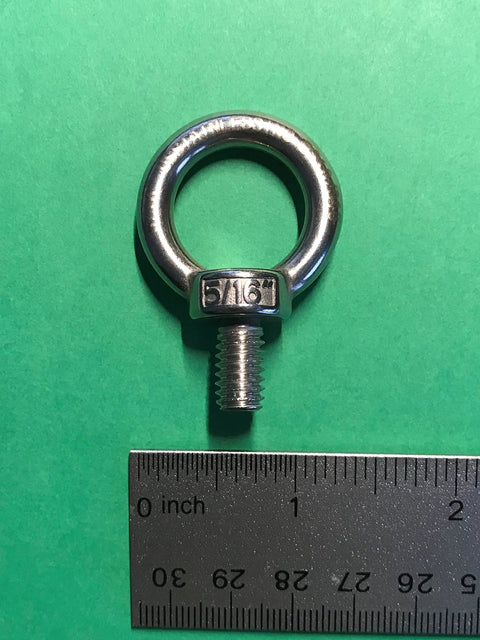 Set Of Four Beefy Marine Grade Stainless Steel Lifting Eye Bolts Five Sixteenth Inch UNC AISI 316 18 Pitch Heavy Duty Load