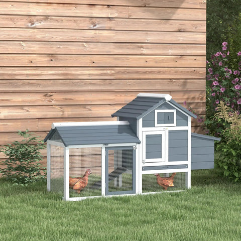 59 Inch Wooden Chicken Coop With Nesting Box And Removable Tray For Outdoor Backyard Use, Two Doors, Durable Fir Wood Hen House In White Finish