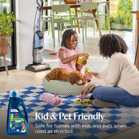 All Surface Pet Cleaner With Citrus For Sealed Floors And Area Rugs, Tackles Tough Messes And Odors Like A Boss, Lemon Eucalyptus Essential Oils, 80 Oz Bottle, Powerful Deep Cleaning For Pet Homes on bottle and floor-cleaning machine