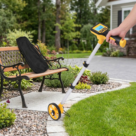 Smooth Roll Digital Measuring Wheel With Zero Hassle Readout Quick Switchable Foot Or Meter Units For Straight Shot Accuracy On Any Construction Site Or Backyard Tally