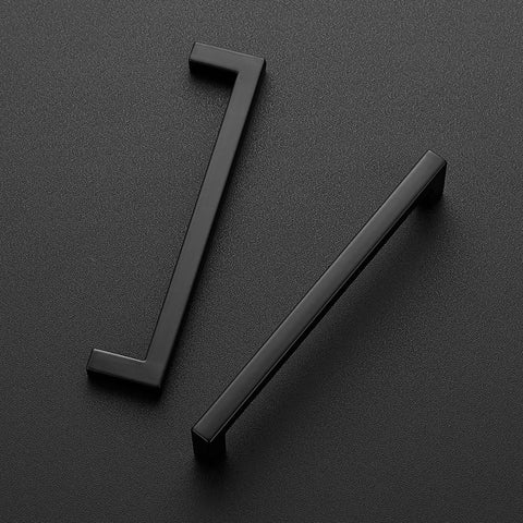 30 Pack Solid 5 Inch Center to Center Slim Square Bar Drawer Handles Matte Black for Kitchen Cabinets on dark surface