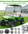 Front Wheel Hub Assembly Kit For Club Car DS Golf Cart 1974-2003, 2 Pack, shown with golf cart and components